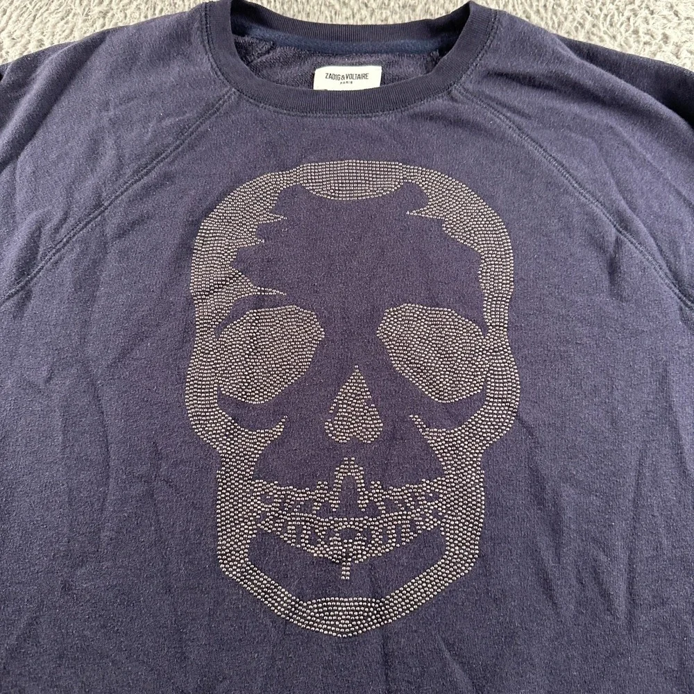 Zadig & Voltaire Skull Studded Sweatshirt Womens S Navy Crewneck Pullover Cotton - Picture 2 of 8